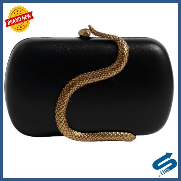 PU Leather Snake Clutch Evening Bag with Removable Chain Strap